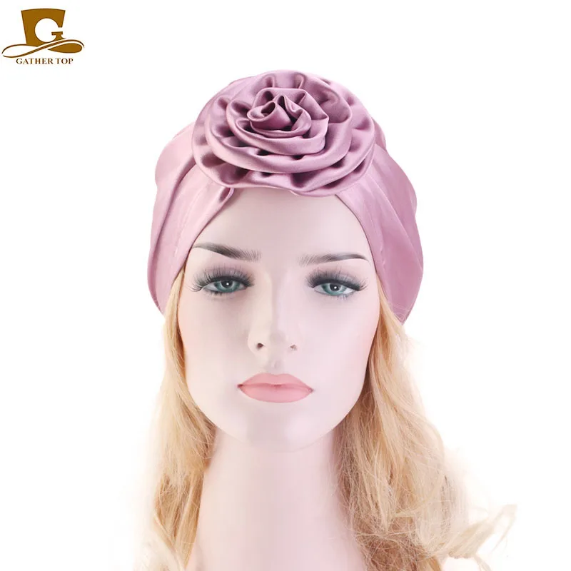 Новый женский шелковистый тюрбан головной платок с цветами кепка мусульманский