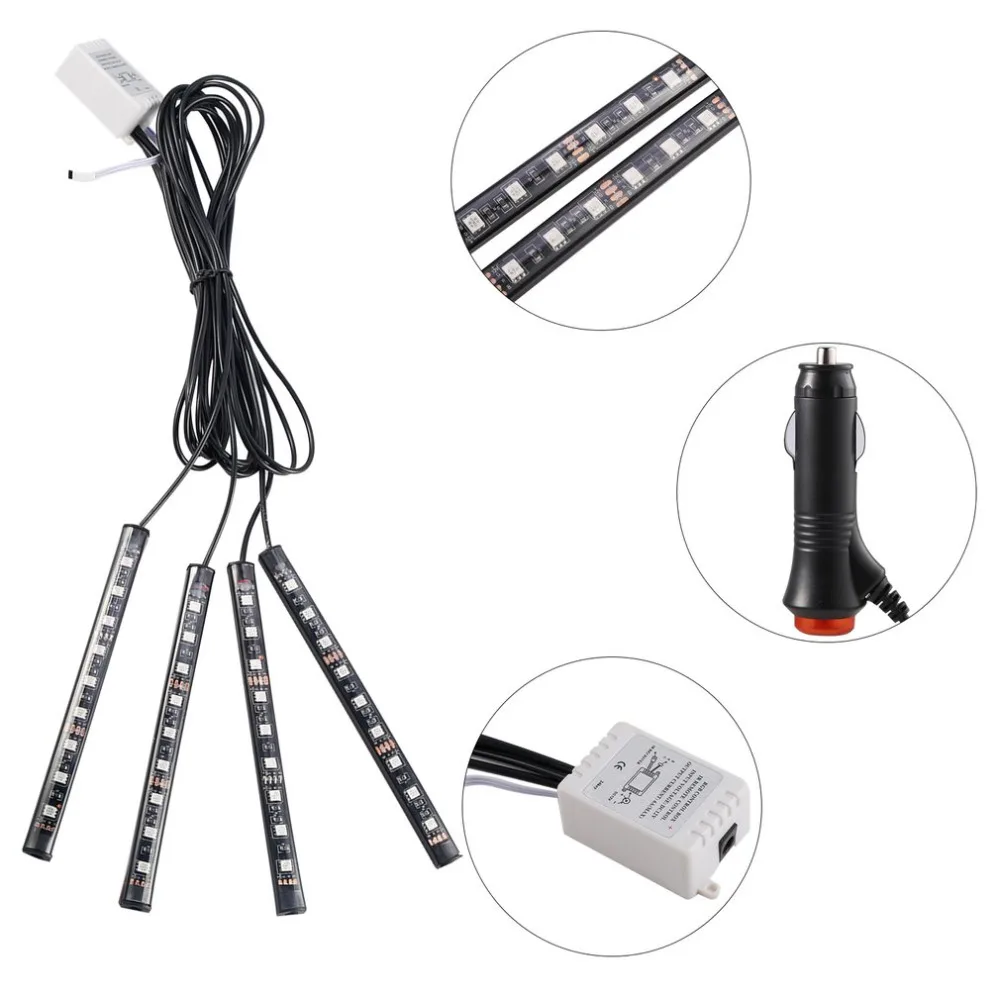 4*9 LED Car Light Interior Atmosphere 2800K/4300K 5W for SUV Floor Strip Lamp Remote Control Car Interior RGB Neon LampStrip 12V