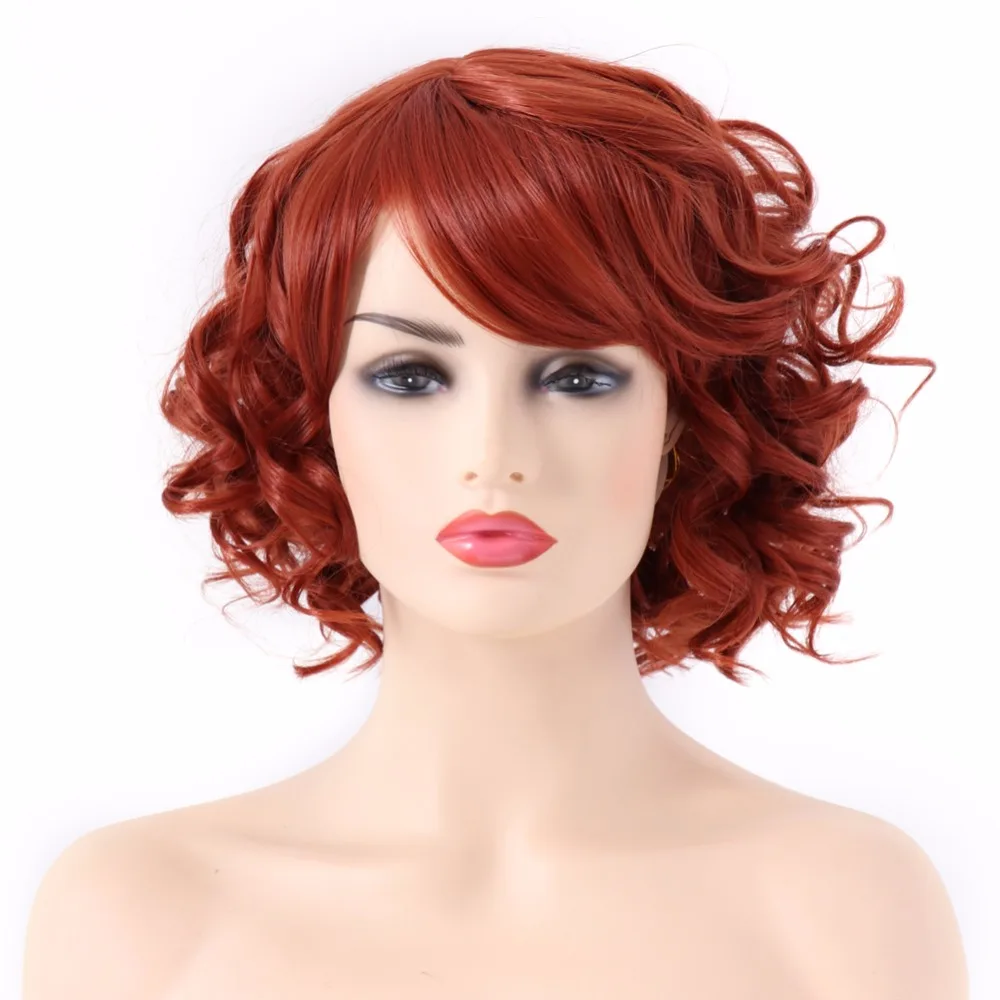 BESTUNG медные Красные Короткие вьющиеся парики с боковой челкой синтетические
