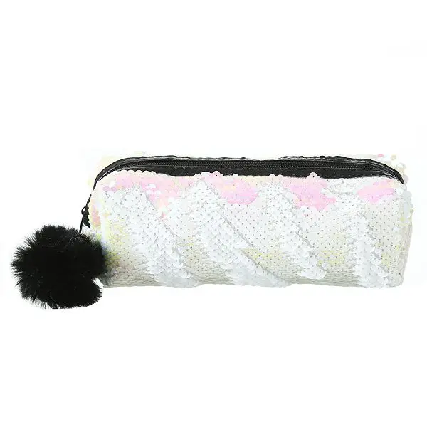 Pink white Пенал-карандаш из материала Escolar Sequin Etui Pennen для девочек, пенал Kalem Kutusu Lapiceras Estuche Escolares Kawaii Hairball - Color: Pink white