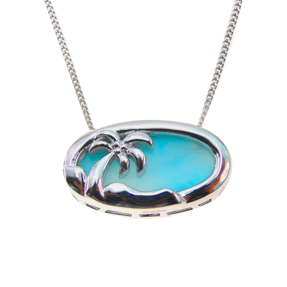 Mini Palm Tree Ocean Swiming Pool Charm Pendant for Fashionable Ladies Made of Natural AAA Larimar and Pure 925 Sterling Silver | Украшения