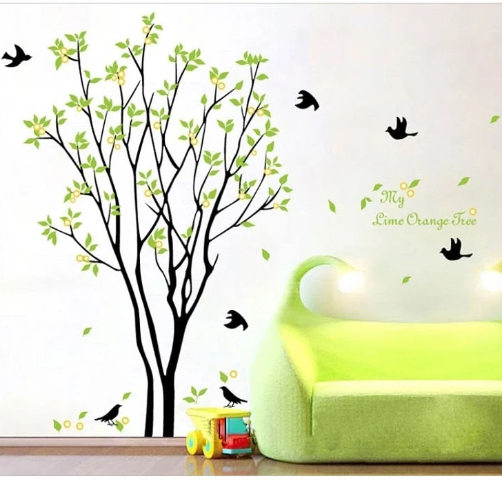 Большой лимон дерево товары для птиц стены стикеры наклейки зеленые растения