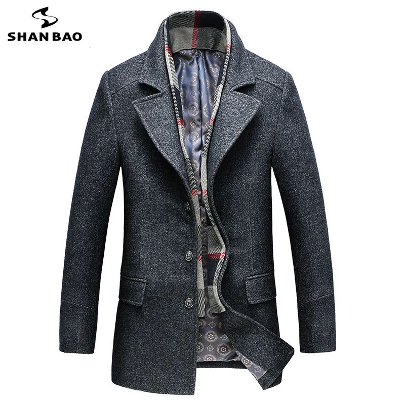 

SHANBAO brand men's wool coat 2019 winter luxury high quality thick warm business gentleman casual lapel comfortable wool coat