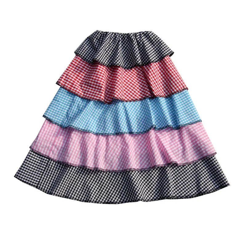 Summer Girls Strapless Dresses Patchwork Plaid Cascading Ruffle Backless Off Shoulder Slim Cake Layered Dress Girl Beach Clothes | Детская