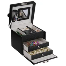 ROWLING Fashion Hot Jewelry Mirror Box Velvet Storage Snake Pattern Organizer Leather Case Rings Earring Necklaces Display Gifts