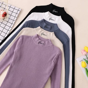 Пуловер женский осенне-зимний, вязаный, мягкий, с высоким воротником