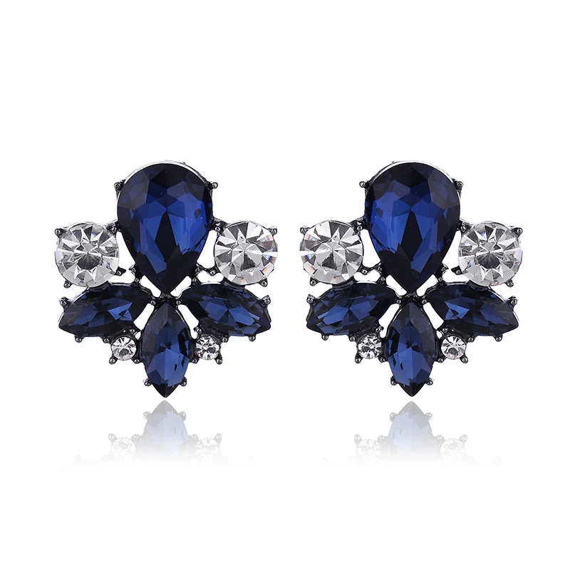 royal blue LUBOV Симпатичные Красочные Хрустальные сережки-гвоздики большие Стразы инкрустированные женские серьги для пирсинга Рождественский подарок вечерние ювелирные изделия - Окраска металла: royal blue