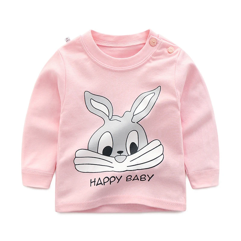 pink rabbit Новые осенние брендовые футболки для маленьких девочек и мальчиков детская весенняя одежда детская футболка костюм с принтом кролика футболки с длинными рукавами - Цвет: pink rabbit