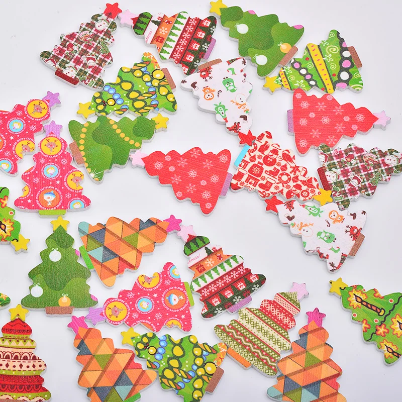 JUNAO 20pcs 25*35mm Random Mix Color Christmas Tree Wood Buttons Children New Year's Button Big DIY Scrapbooking Crafts | Дом и сад