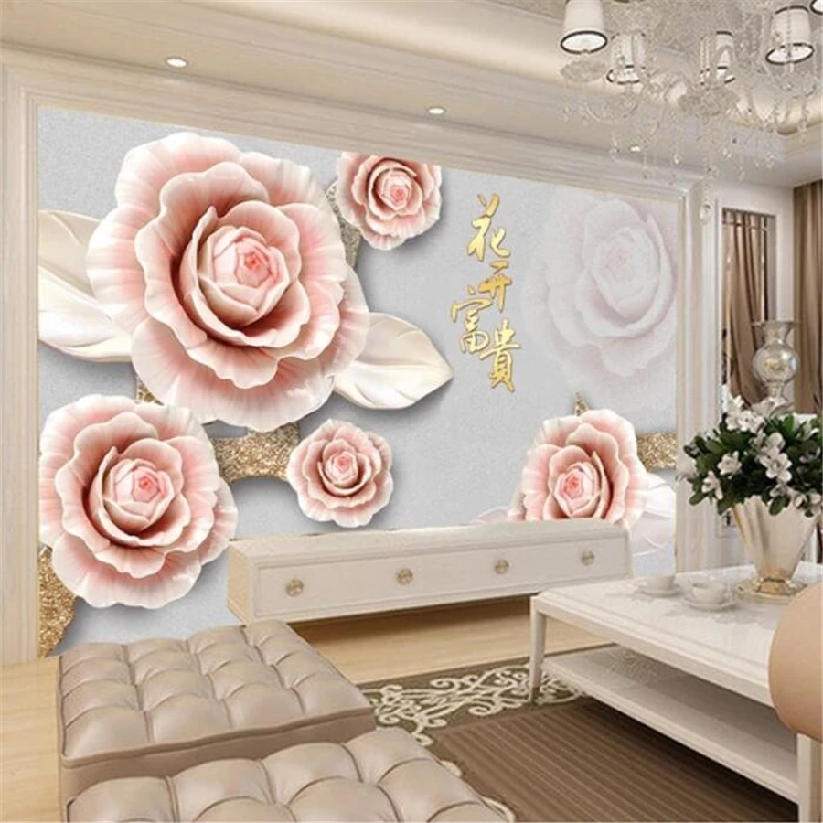 Обои на заказ 3d обои с тиснением Нефритовая резьба благоприятные цветы открытые