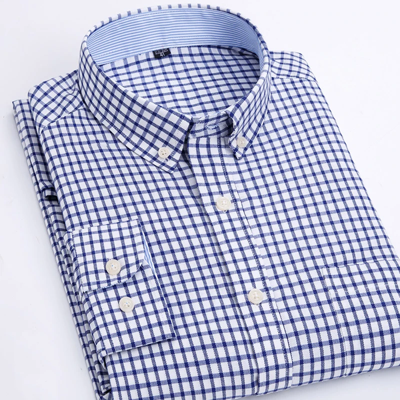 

Men's Long Sleeve Shirt 100% Cotton Striped Oxford Dress Shirt Men High Quality Slim Fit Smatr Casual Shirts Brand Clothing