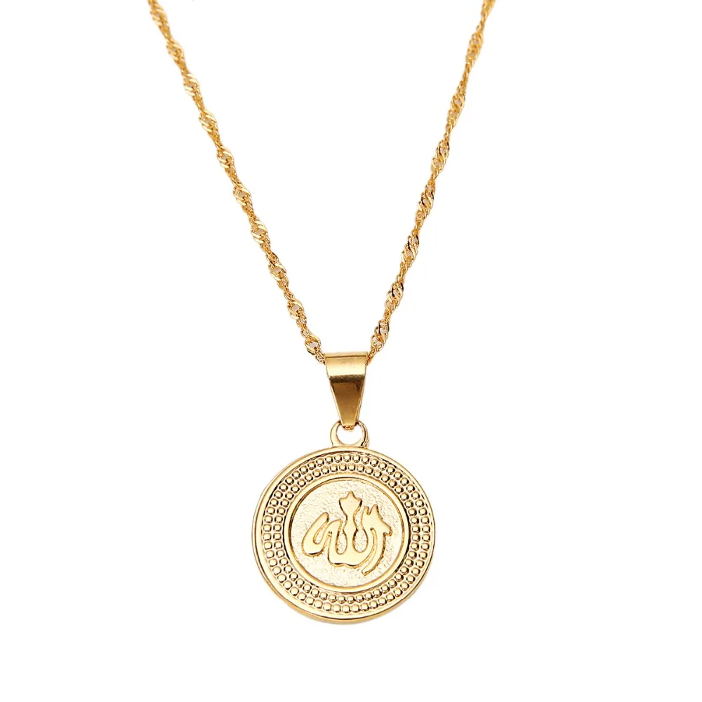Классический 24K золотой мусульманский Бог Маленький модный кулон ожерелье с 19 6