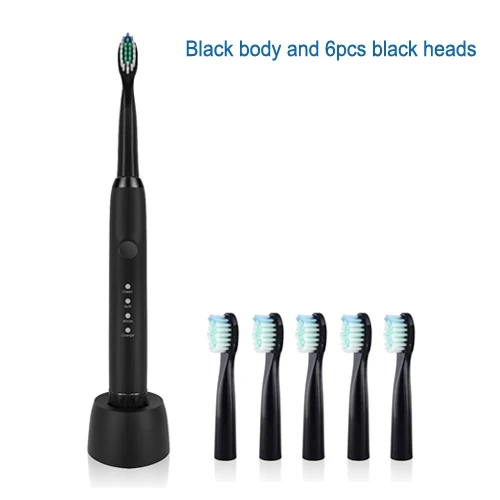 black body and 6head Sarmocare M100 электрическая ультра звуковая зубная щетка, звуковая зубная щетка es IPX7, водонепроницаемая сменная батарея, зубная щетка, зубные щетки - Цвет: black body and 6head