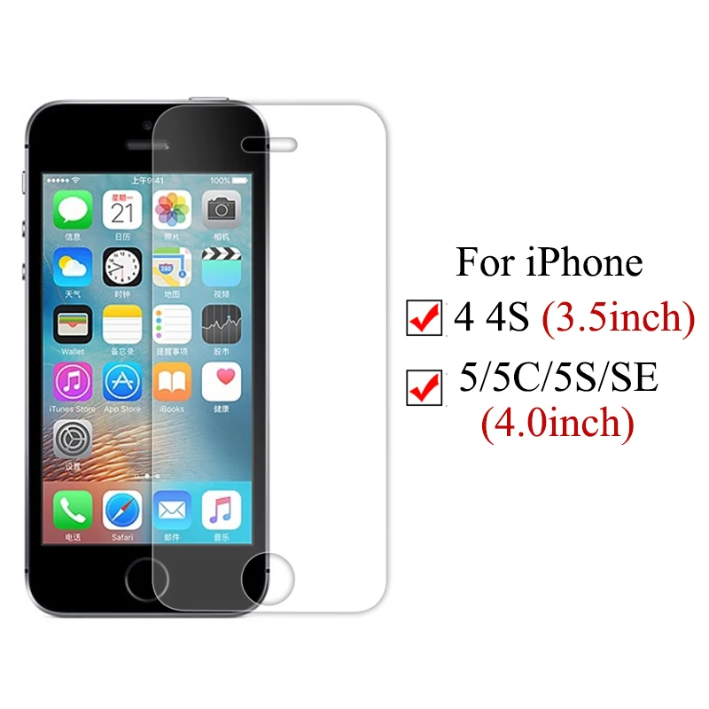 50 шт./лот оптовая продажа закаленное Стекло на для Apple iPhone 4 5 SE Экран защитная