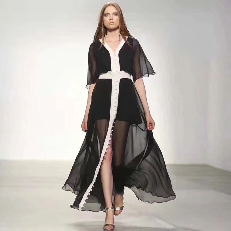

Elegant Black Maxi Women Dress Fashion V Neck Short Sleeve Women Summer Celebrity Cocktail Long Party Dress Vestidso Wholesale
