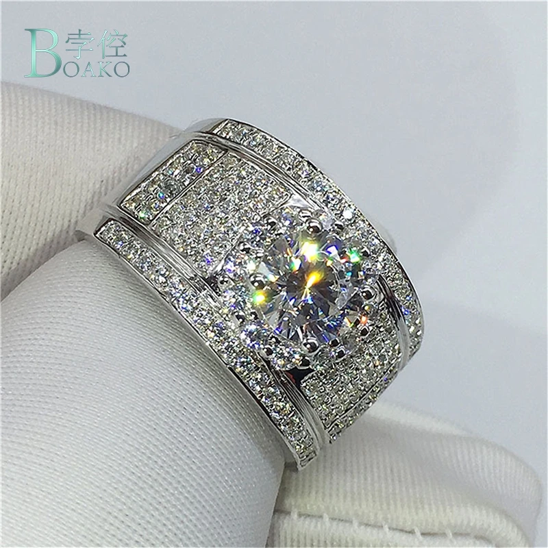 BOAKO Luxury Shining Big Crystal Zircon Rings Engagement Ring Women Men Fashion Women's Vintage Wedding For | Украшения и