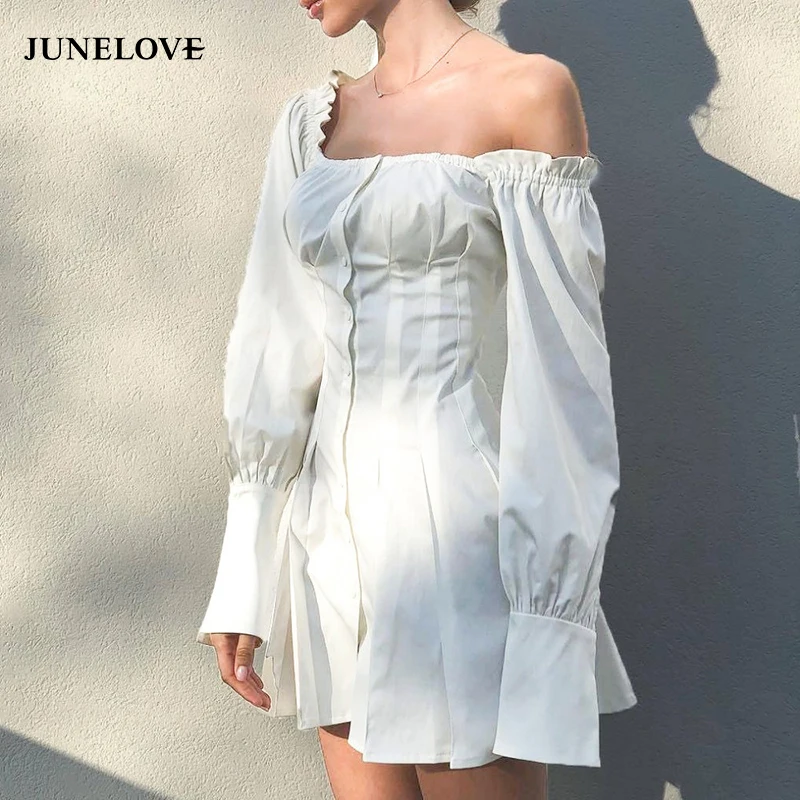 Женское мини платье с оборками JuneLove элегантное облегающее карандаш длинным