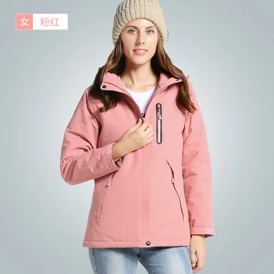 women pink Зимняя куртка с USB подогревом, Мужская водонепроницаемая ветровка с капюшоном, пальто для мужчин, Толстая теплая Женская парка, 4XL, верхняя одежда - Цвет: women pink