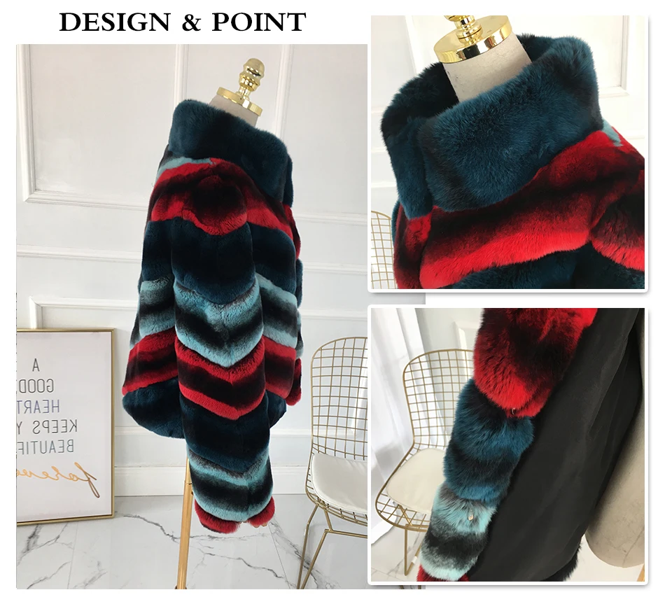 short multicolor rex rabbit fur coat standing color for winter warm thick fur coat jacket genuine rex rabbit fur