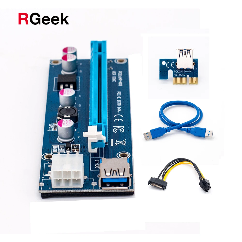 6 шт. 006C PCIe PCI E Express Riser Card 1x к 16x USB 3 0 Дата кабель адаптер SATA 4Pin IDE Molex pin для майнинга