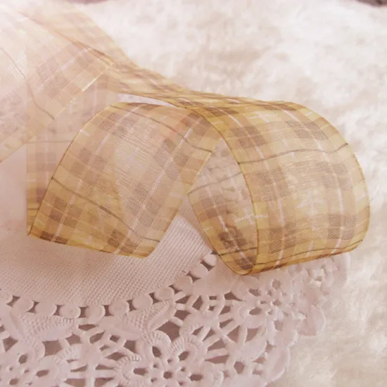 

25mm Grid Printed Organza Ribbon Rope+Jewelry Accessories Hairbow Bowknot Wedding Party Decoration Gift Packing Cord,100Yds/Roll