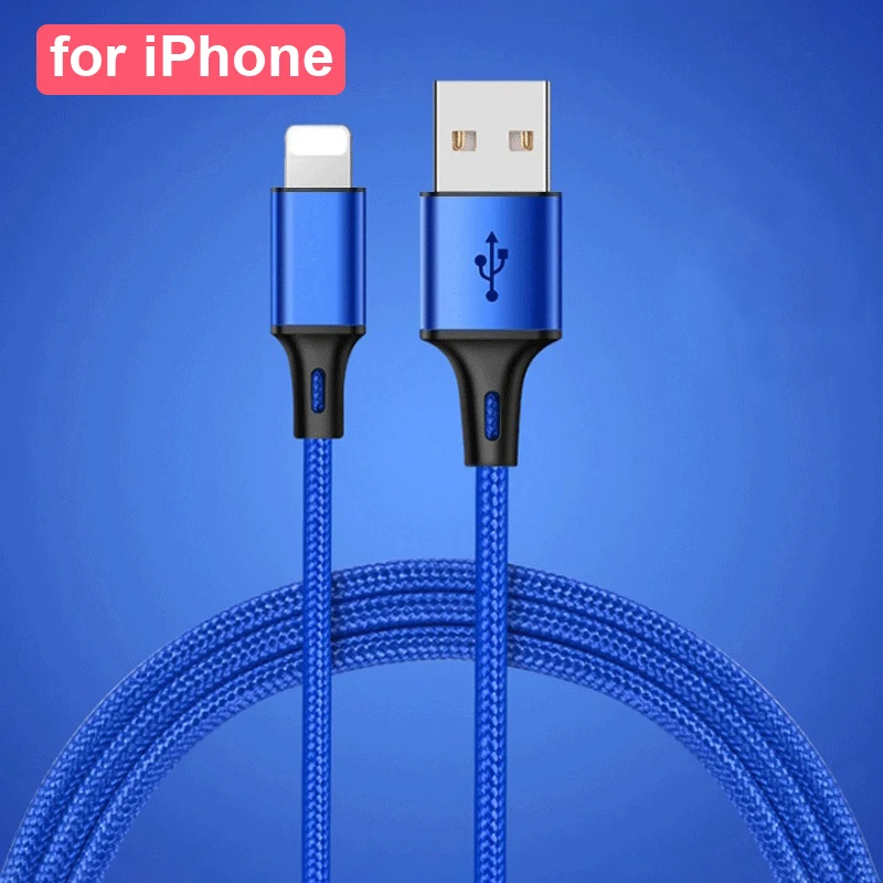 Blue for iPhone Зарядный кабель для передачи данных для iPhone X 10 XS MAX XR 8 7 6 s 6S 5 5S SE type C Micro USB Android зарядный провод короткий длинный 1 м 2 м 3 м - Цвет: Blue for iPhone
