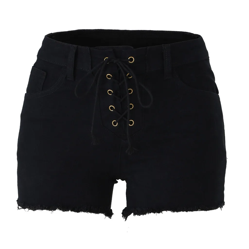 Шорты женские на шнуровке модные пикантные обтягивающие джинсовые штаны со