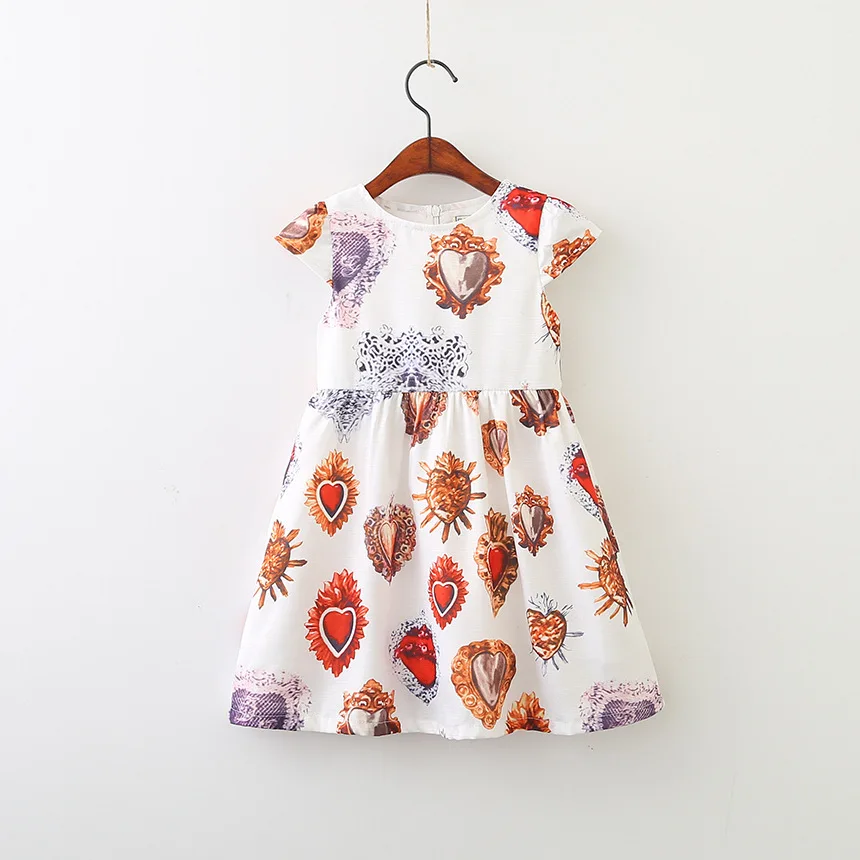 Toddler Girl Summer Designer Dress Luxury Diamond Print Little Cotton White A-line Party Frocks Child 3 To 8 Year Old | Детская одежда