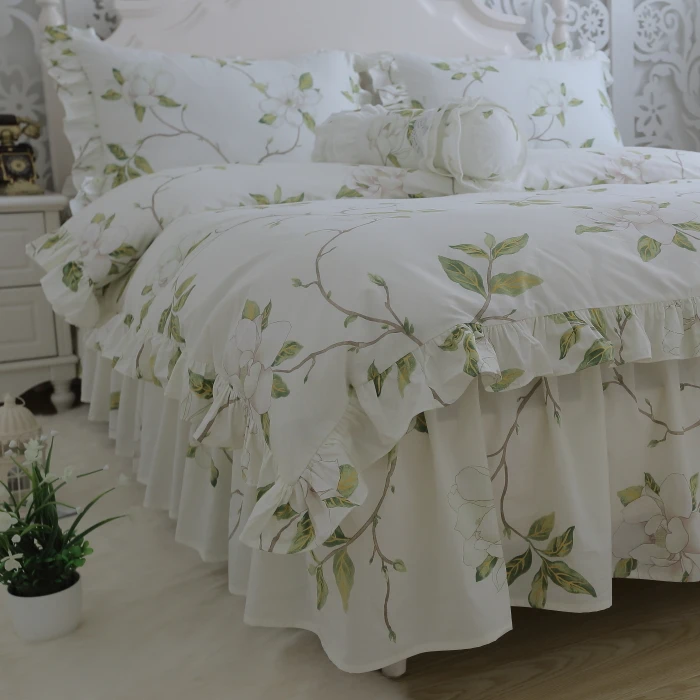 Набор пододеяльников для девочек из 100% хлопка с цветочным рисунком и листьями