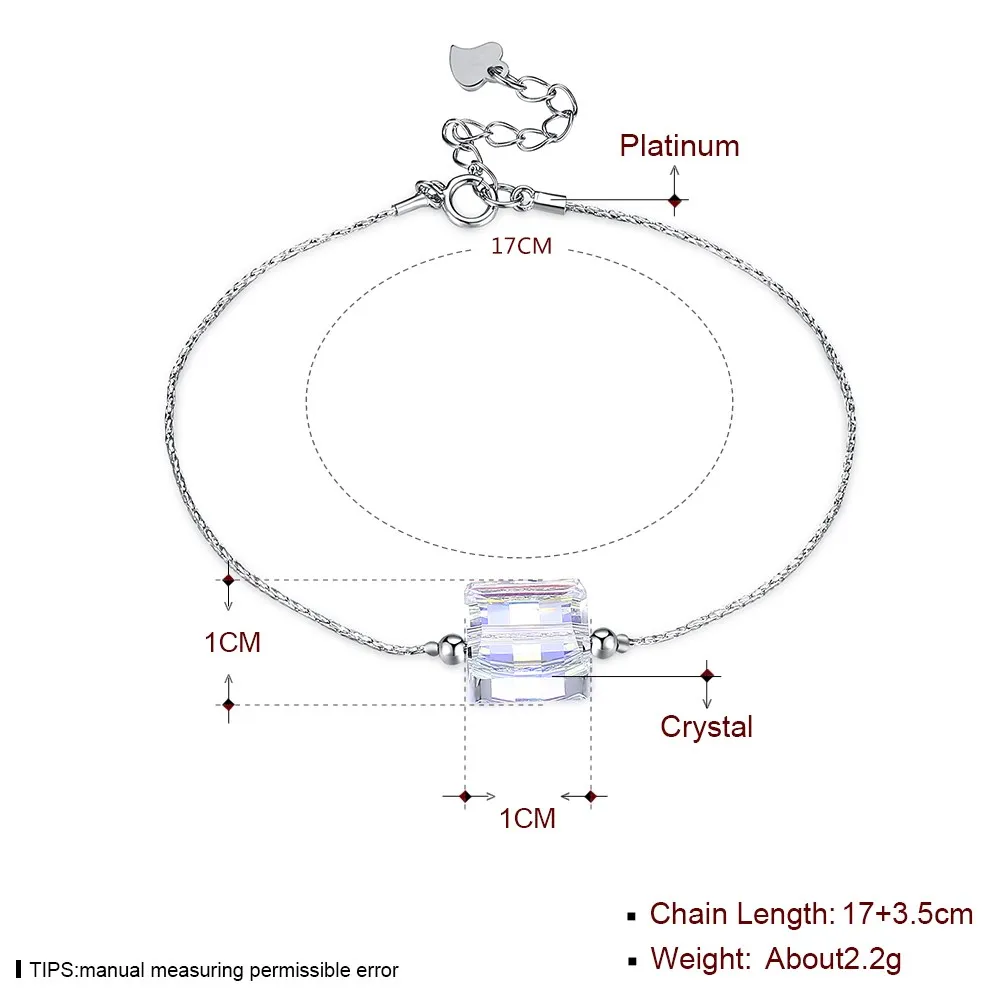 LEKANI кристаллами от Swarovski 100% серебро браслет квадратный для женщин высокого
