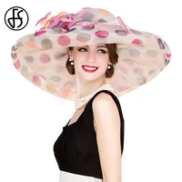 fs summer british style fascinator organza hat for women pink black lady large wide brim wedding hat with flower chapeu feminino