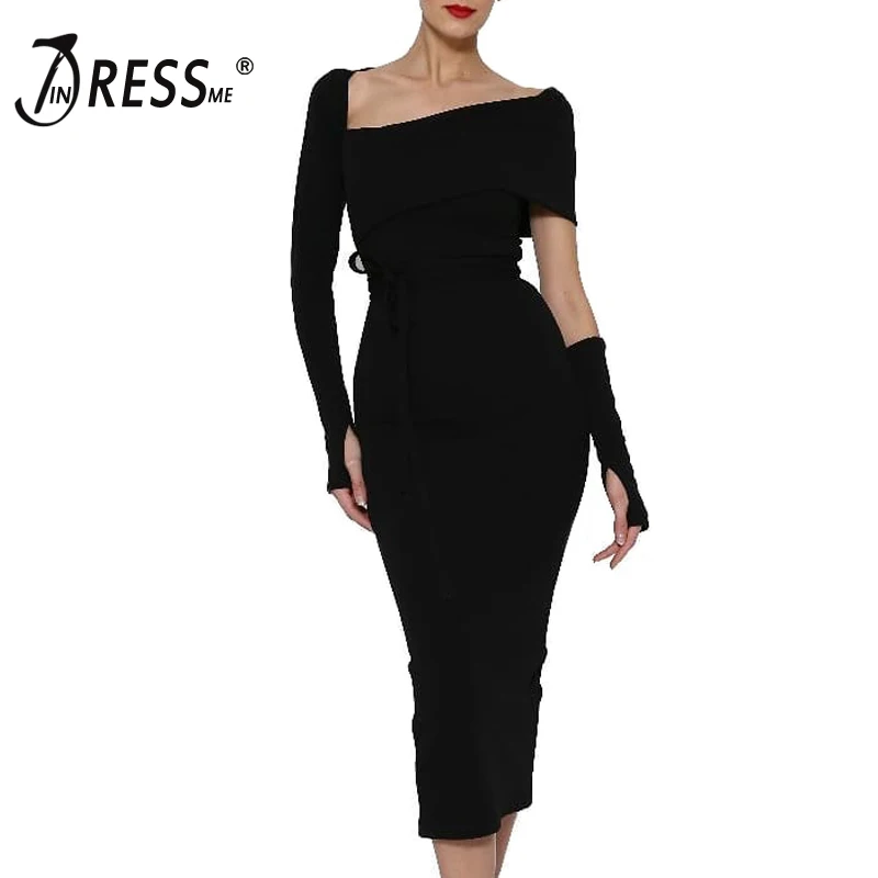Женское асимметричное платье со шнуровкой INDRESSME вечернее с длинным рукавом
