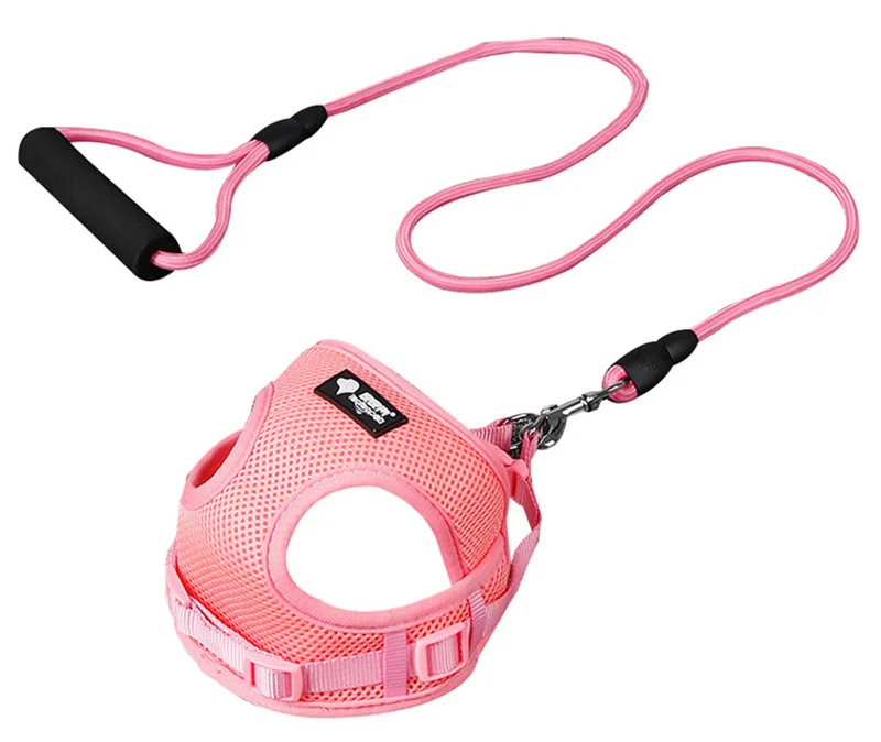 Pink Round Rope Pawstrip, жилет для маленьких собак, нейлоновый поводок для собак, мягкий дышащий поводок для кошек, набор поводков из сетки для щенков, поводок для собак, Petshop - Цвет: Pink Round Rope