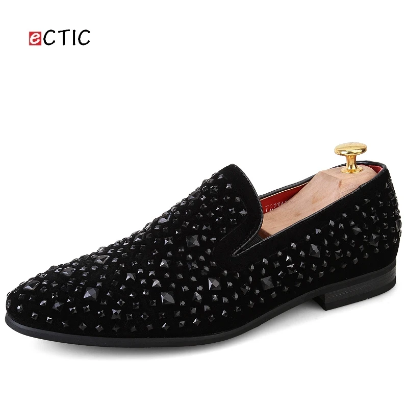 Туфли мужские классические лоферы без застежки со стразами ручная работа для