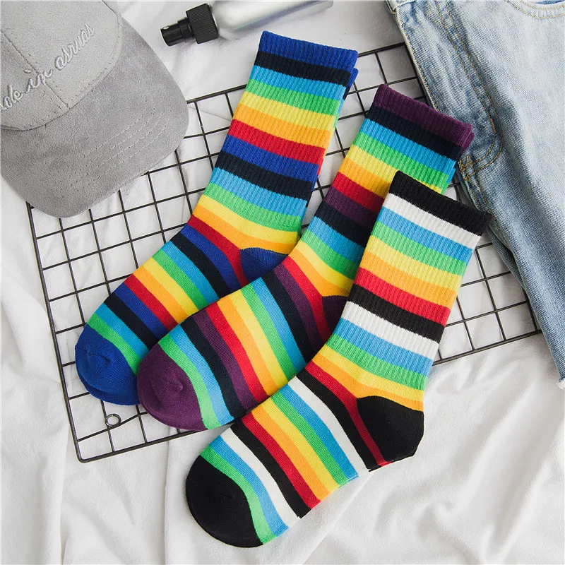 Новые повседневные женские цветные полосатые однотонные радужные 100% хлопковые