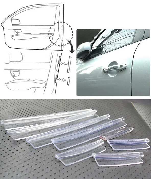 Rete 8 шт./лот черный прозрачный протектор для двери автомобиля волоконная защита