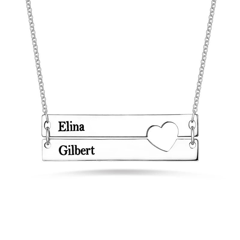 

Wholesale 925 Sterling Silver Cut-Out Heart Bar Necklace For Family Gift Engrave Bar Necklace In Silver