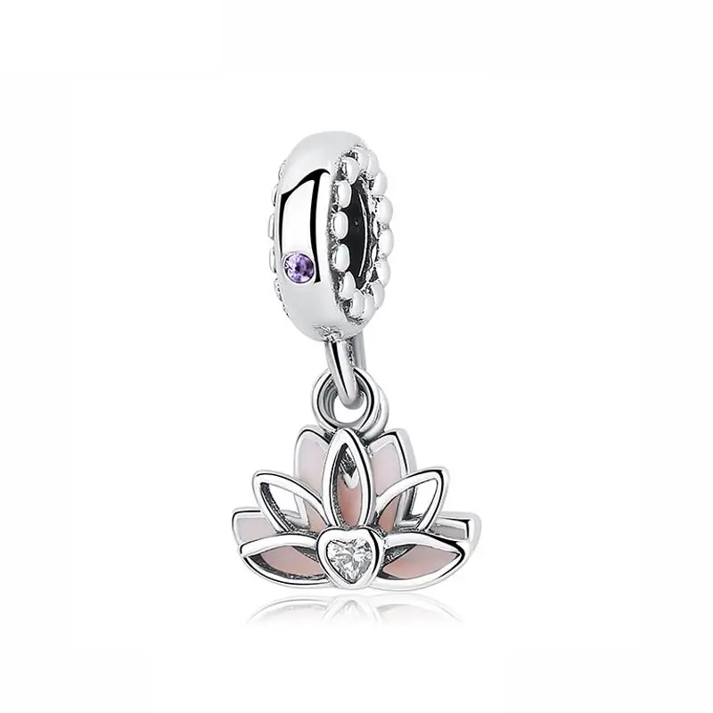 Serene Lotus Оригинальные бусины из стерлингового серебра 925 Подвески с бабочкой и цветком, стеклянные подвески, подходят для браслетов Pandora, ожерелья для женщин, ювелирные изделия DIY - Цвет: Serene Lotus