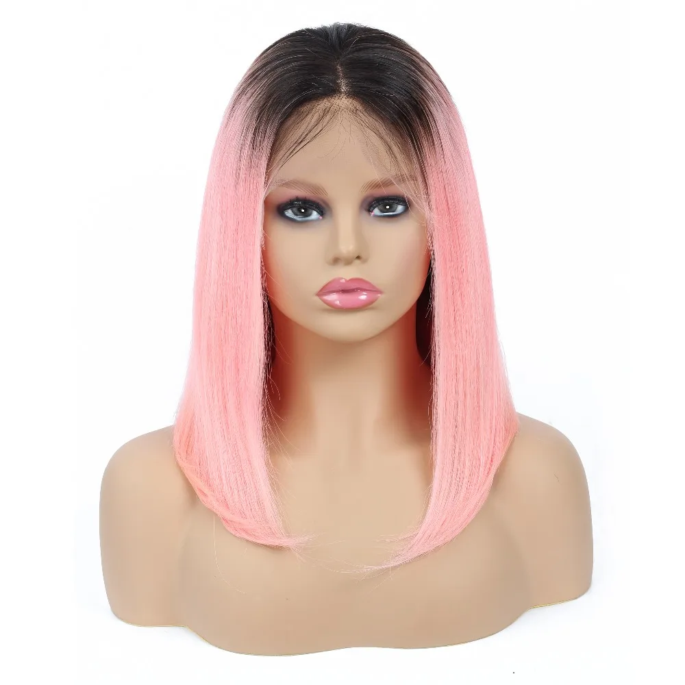 Phoebe кружевные фронтальные человеческие волосы парики Омбре T1B Pink короткие из