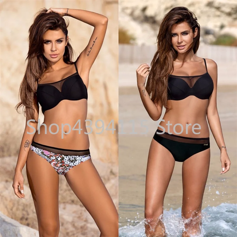 Сексуальный 2018 черный сетчатый бикини сексуальный недоуздок купальник женский