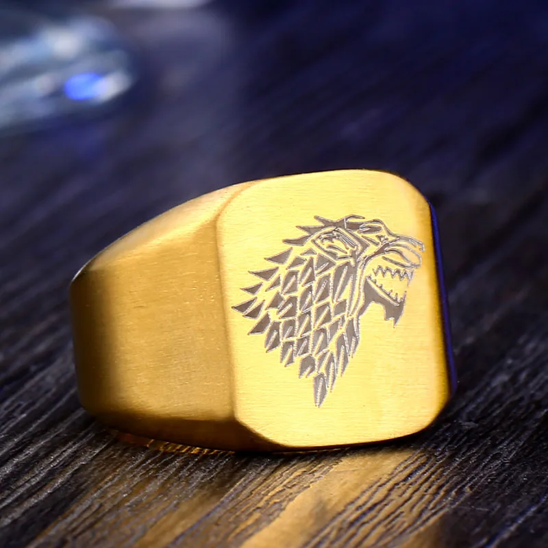 Wolf and gold Байер магазин кольцо из нержавеющей стали 316L полированная печатка Твердые черный и золотой для мужчин Мода цена LR177 - Цвет основного камня: Wolf and gold
