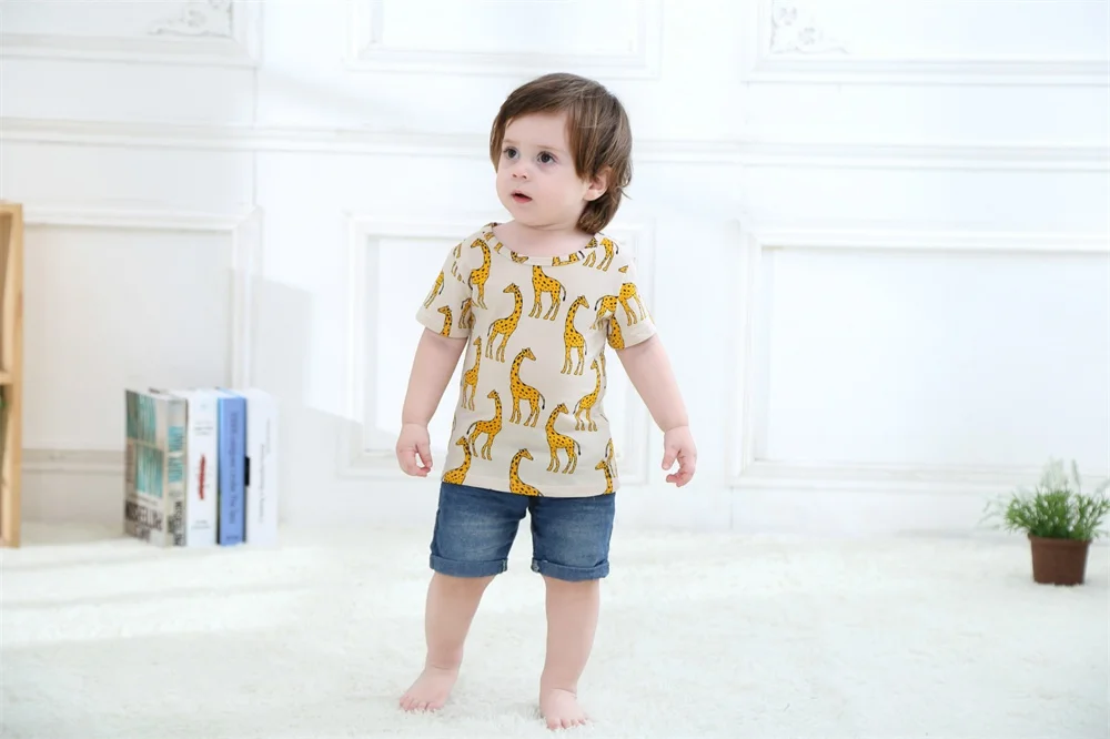 Топы с короткими рукавами для мальчиков и девочек модная летняя детская