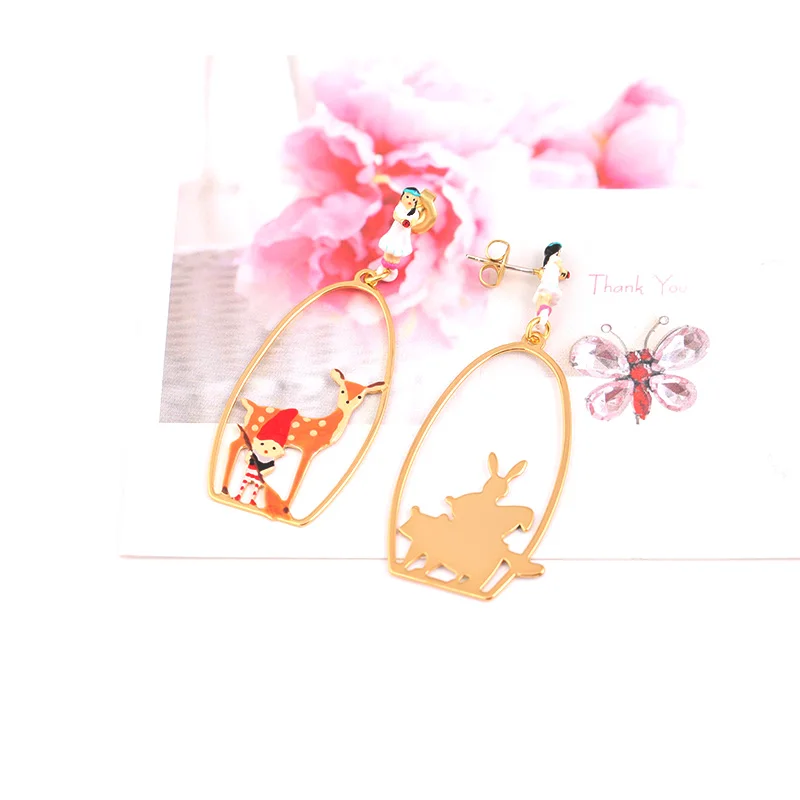 Juicy Grape Enamel Glaze Snow White Fawn and Rabbit Earrings for Christmas | Украшения и аксессуары