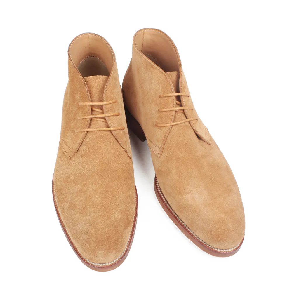 Light Brown VIKEDUO/осенние мужские ботинки из натуральной коровьей замши; однотонные коричневые кожаные ботильоны на плоской подошве на заказ; мужские свадебные повседневные ботинки в стиле милитари - Цвет: Light Brown