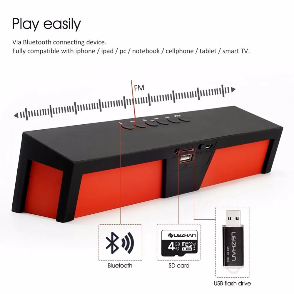 Сардины SDY-019 беспроводной Bluetooth Портативная колонка HIFI 10 Вт USB усилители домашние стерео звук баров коробка с микрофоном FM радио для iPhone