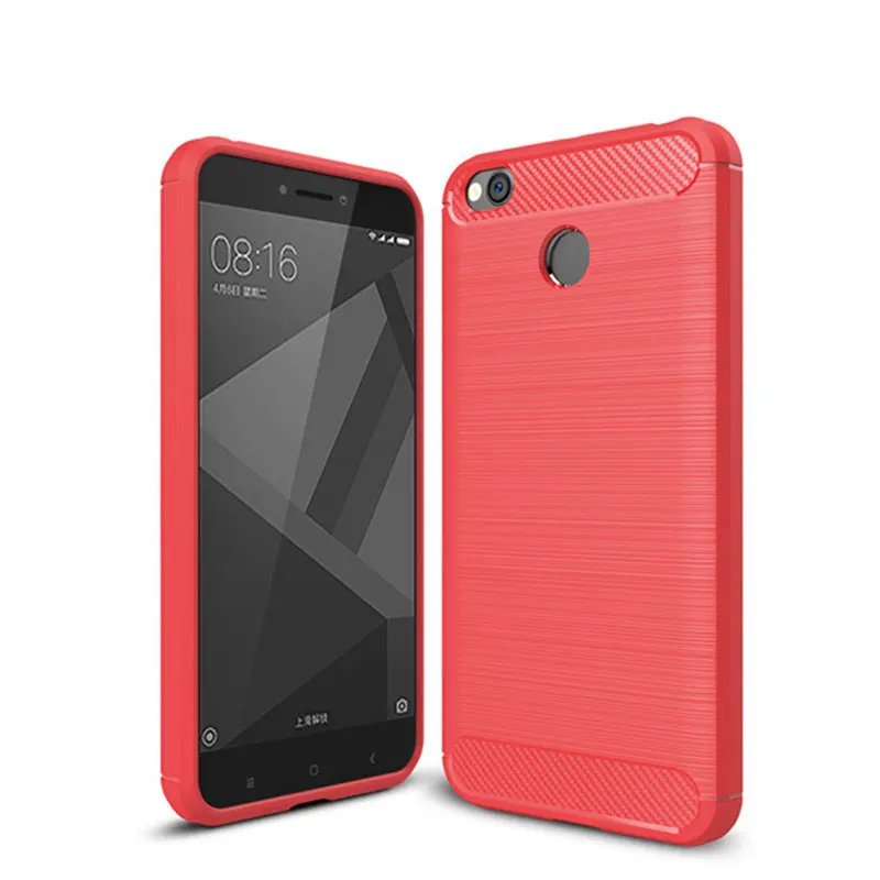 Красный Для Xiaomi Redmi 4X чехол-бампер противоударный Мягкий ТПУ силиконовый чехол карбоновый армированный чехол для Xiaomi Redmi 4X Pro - Цвет: Красный
