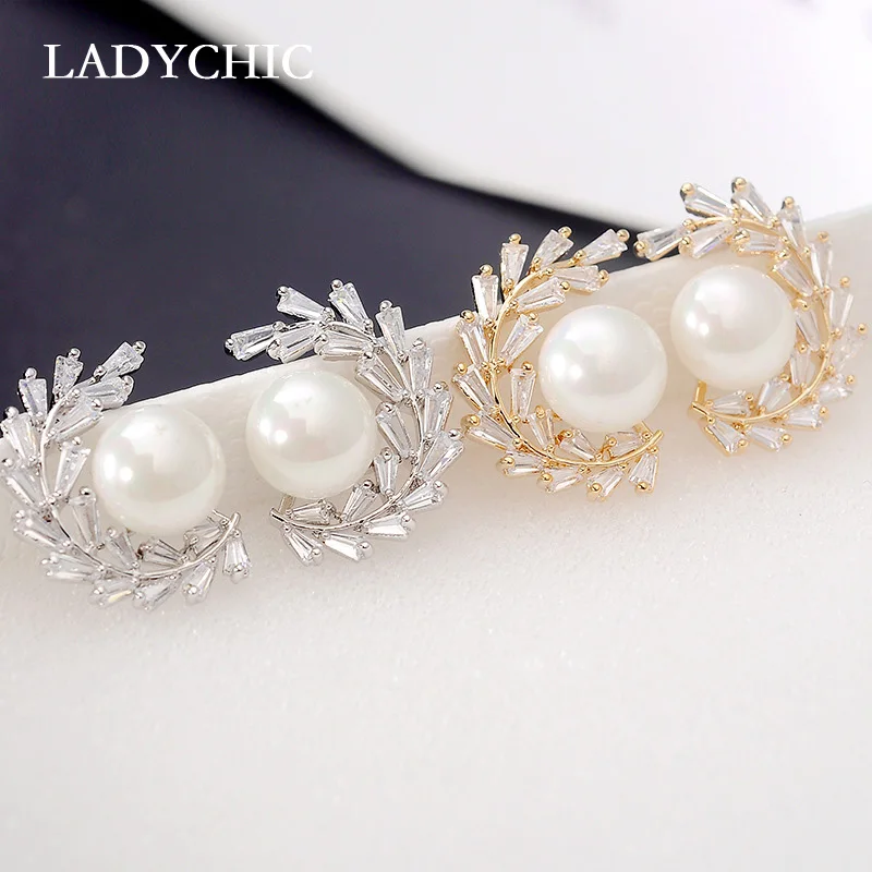 LADYCHIC Элегантные Дизайнерские листья оливковой ветви серьги с цирконием
