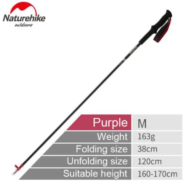 Purple 120cm Naturehike сверхлегкий 4-секции складной регулируемый трекинговых палок углеродного волокна прогулки Пеший Туризм палочки NH18D020-Z - Цвет: Purple 120cm