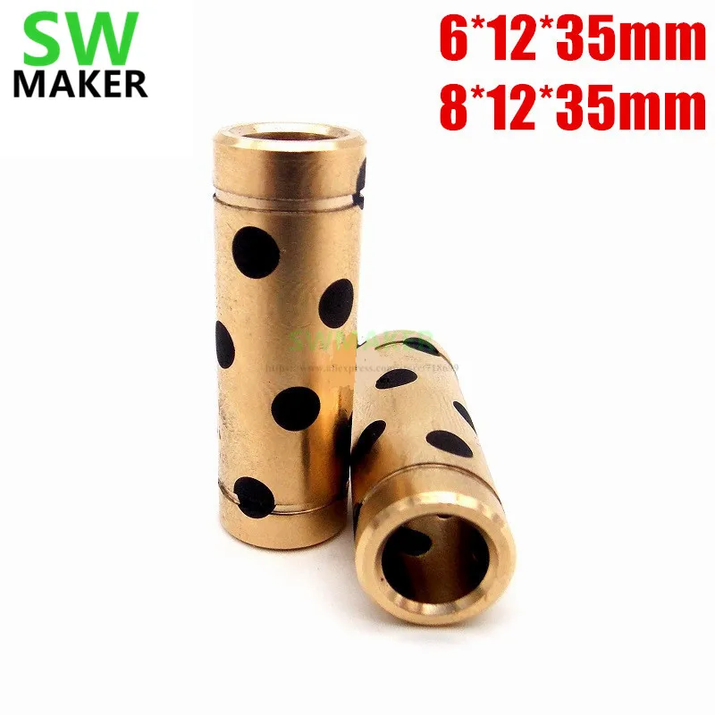 

1pcs 6*12*35mm 8*12*35mm 3D printer copper sleeve graphite self lubricating oil bearing inlaid graphite copper bushing