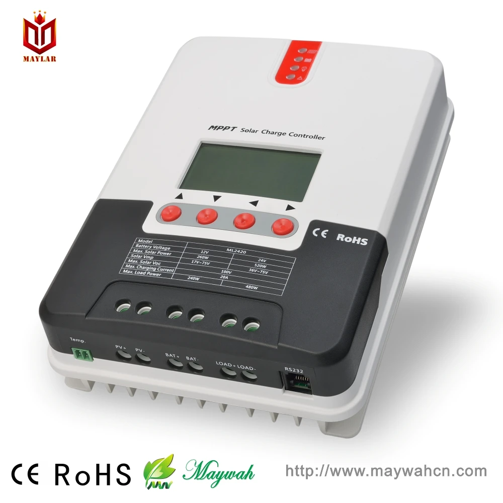 MAYLAR 12V/24V автоматический распознавание Солнечный контроллер заряда 20A MPPT режим с